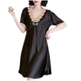 thumbnail image 1 of Annhoo Nightgowns for Women Elegant V Neck Lcace Block Color Fashion Short Sleeve Sleepwear Dress Casual Clothes, 1 of 3