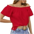 thumbnail image 1 of Annhoo Off Shoulder Tops for Women Puff Short Sleeve Shirts Summer Trendy Casual Loose Going out Blouses, 1 of 7