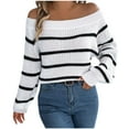 thumbnail image 1 of Annhoo Off the Shoulder Sweaters for Women Fall Winter Loose Long Sleeve Knitted Tops Fashion Stripe Printed Shirts, 1 of 6