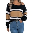 thumbnail image 1 of Annhoo One Shoulder Sweaters Women Trendy Color Block Long Sleeve Kintted Pullover Shirts Fall Casual Going out Tops, 1 of 7