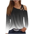thumbnail image 1 of Annhoo One Shoulder Tops for Women Criss-Cross Long Sleeve Shirts Fashion Cold Shoulder Gradient Color Tees, 1 of 4