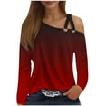 thumbnail image 1 of Annhoo One Shoulder Tops for Women Criss-Cross Long Sleeve Shirts Fashion Cold Shoulder Gradient Color Tees, 1 of 4