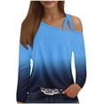 thumbnail image 1 of Annhoo One Shoulder Tops for Women Criss-Cross Long Sleeve Shirts Fashion Cold Shoulder Gradient Color Tees, 1 of 4