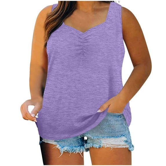 Annhoo Oversized Shirts for Women Sleeveless Plus Size Loose V Neck Tank Tops Summer Casual Solid Dressy Shirts