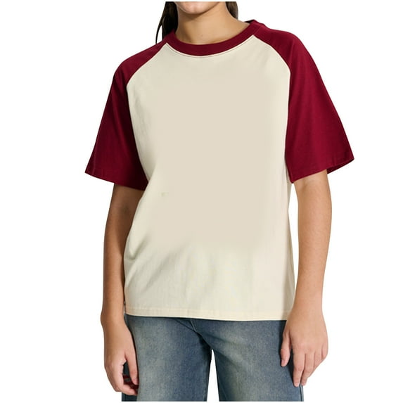 Annhoo Oversized Short Sleeve Shirts for Women Spring Summer Crewneck Pullover Block Color Tops Casual Loose Blouse