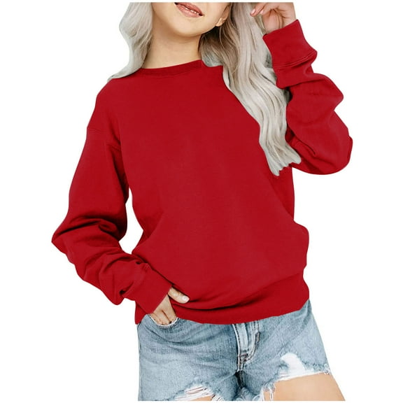 Annhoo Oversized Sweatshirt for Girls Crewneck Long Sleeve Pullover Drop Shoulder Plian Tops Casual Trendy Clothes
