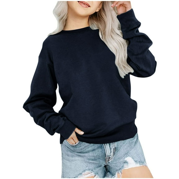 Annhoo Oversized Sweatshirt for Girls Crewneck Long Sleeve Pullover Drop Shoulder Plian Tops Casual Trendy Clothes