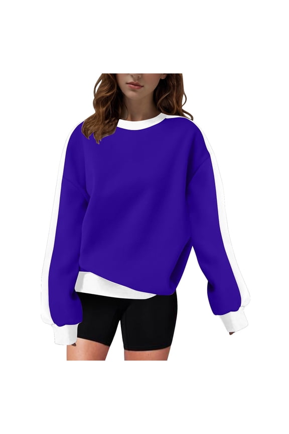 Oversized Sweatshirt for Women Trendy Color Block Long Sleeve Shirts Fall Baggy Crewneck Tops