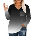 thumbnail image 1 of Annhoo Oversized T-Shirts for Women Trendy Gradient Colour Long Sleeve V Neck Tees Fall Plus Size Casual Tops with Pocket, 1 of 5