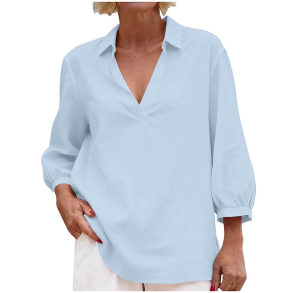 Annhoo Oversized Tops for Women Casual V Neck Solid Color 3/4 Sleeve Shirts Spring Going Out Clothes