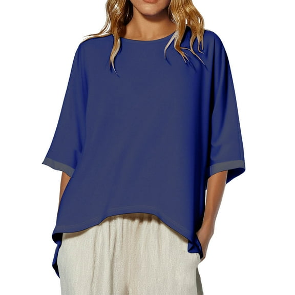 Annhoo Oversized Tshirts for Women Batwing Half Sleeve Short Sleeve Crew Neck Casual Tops Curve Bottom Loose Trendy Blouse