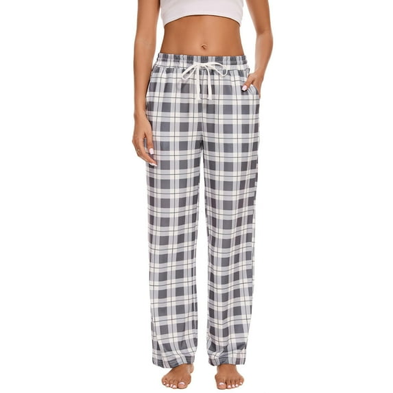 Annhoo Pajama Pants Women Trendy Plaid Print Lounge Pj Bottoms Loose Drawstring Straight Leg Pants Homewear