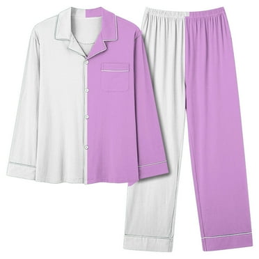 Annhoo Pajama Sets for Women 2 Piece Color Block Outfits Fall Lapel Long Sleeve Button down Shirts with Pants Homewear