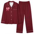 thumbnail image 1 of Annhoo Pajama Sets for Women 2 Piece Lapel Long Sleeve Bowknot Button down Shirts Pj Trousers Outfits Loungewear, 1 of 4