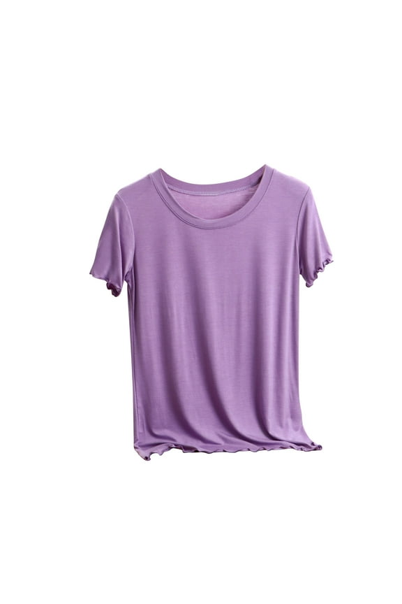 Pajama Tops for Women Casual Crewneck Lace Trim Short Sleeve Blouse Comfortable Sleepwear Shirts