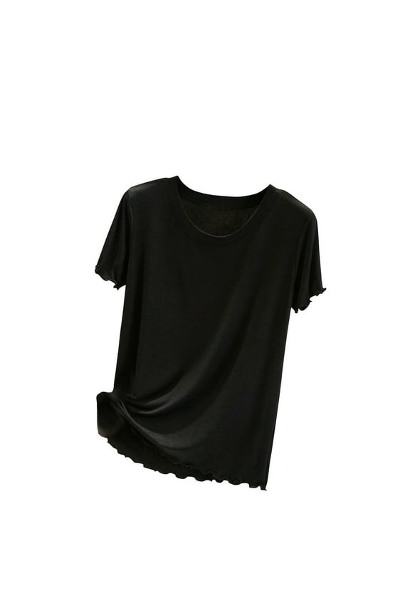 Pajama Tops for Women Casual Crewneck Lace Trim Short Sleeve Blouses Comfy Soft Sleepwear Shirts