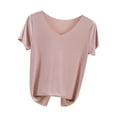 thumbnail image 1 of Annhoo Pajama Tops for Women Summer Comfort Solid Short Sleeve V Neck Lounge Shirts Ladies Sleepwear Loungewear, 1 of 5
