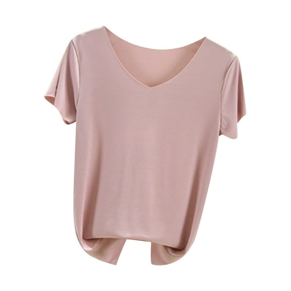Annhoo Pajama Tops for Women Summer Comfort Solid Short Sleeve V Neck Lounge Shirts Ladies Sleepwear Loungewear