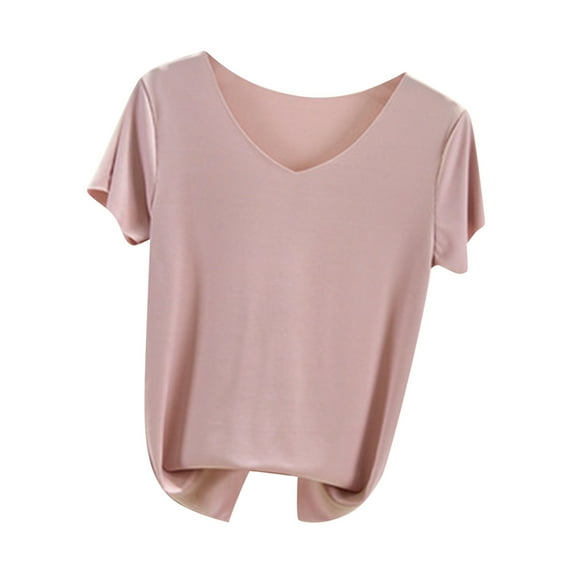 Annhoo Pajama Tops for Women Summer Comfort Solid Short Sleeve V Neck Lounge Shirts Ladies Sleepwear Loungewear
