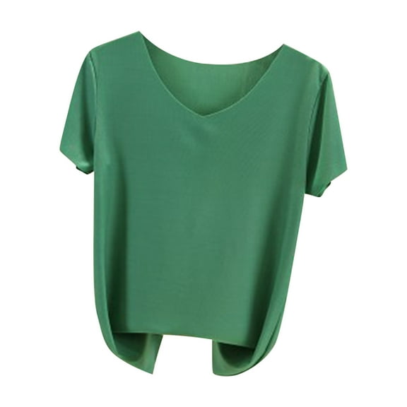 Annhoo Pajama Tops for Women Summer Comfort Solid Short Sleeve V Neck Lounge Shirts Ladies Sleepwear Loungewear