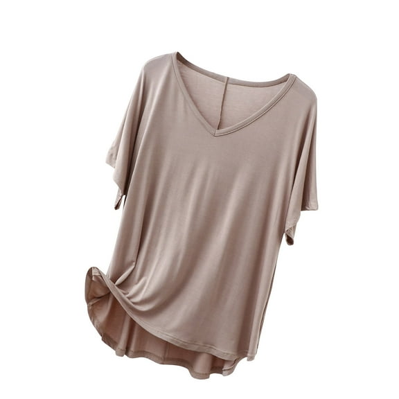Annhoo Pajama Tops for Women V Neck Short Sleeve Shirts Lightweight Loose Comfy Solid Color Sleepwear Tunic Tees
