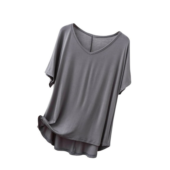 Annhoo Pajama Tops for Women V Neck Short Sleeve Shirts Lightweight Loose Comfy Solid Color Sleepwear Tunic Tees