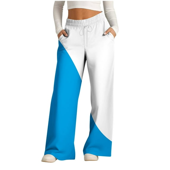 Annhoo Palazzo Pants for Women Plus Size High Waisted Wide Leg Pants Casual Color Block Trousers with Pockets