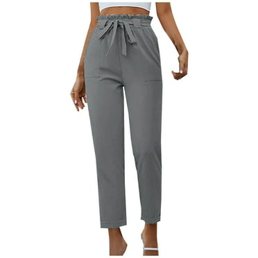 Annhoo Pants for Women Elegant High Waisted Tie Tapered Pants Fashion Office Work Lounge Trousers with Pockets