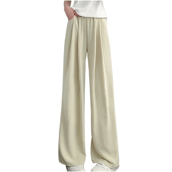 Annhoo Pants for Women Summer High Waist Breathable Long Wide Leg Flowy Trouser with Pocket Spring Clothes