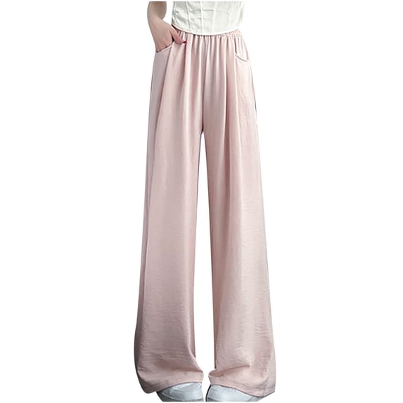 Annhoo Pants for Women Summer High Waist Breathable Long Wide Leg Flowy Trouser with Pocket Spring Clothes