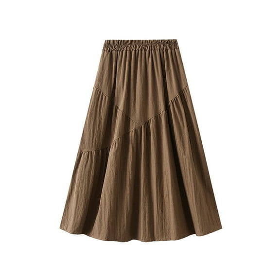 Annhoo Pleated Skirts for Women Elastic High Waisted Loose Skirt Summer Casual Solid Color A-Line Skirt