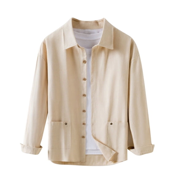 Annhoo Plus Sise Blouse for Men Long Sleeve Button Down Cardigan Shirts with Pockets Comfy Solid Color Casual Tops Clothes