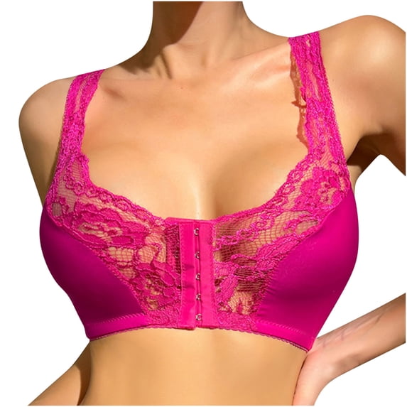 Annhoo Plus Size Bras for Women Front Closure Lace Patchwork No Underwire Bralettes Breathable Push up Underwear