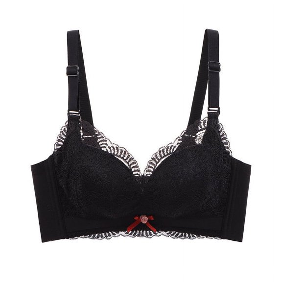 Annhoo Plus Size Bras for Women Lace Trim Full Coverage Wireless Bralettes Cute Bowing Front High Support Bras