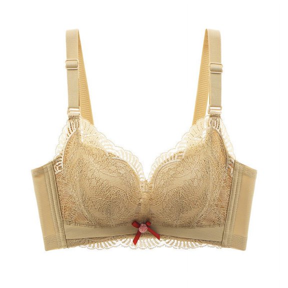 Annhoo Plus Size Bras for Women Lace Trim Full Coverage Wireless Bralettes Cute Bowing Front High Support Bras