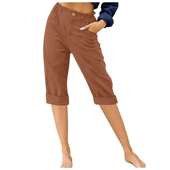 Annhoo Plus Size Capri Pants for Women Plus Size Casual High Waist Straight Leg Shorts Loose Lightweight Beach Shorts
