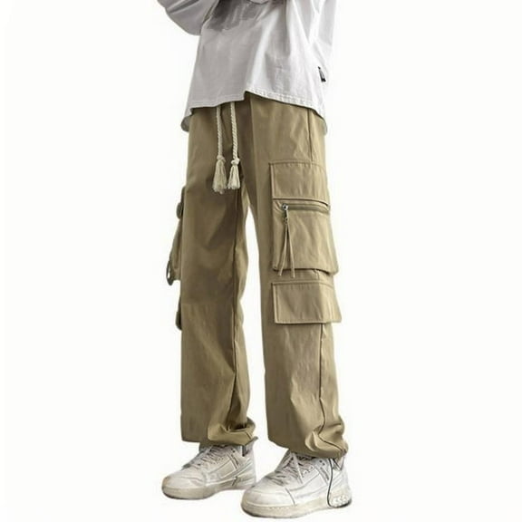 Annhoo Plus Size Cargo Pants for Men Baggy Waterproof Wide Leg Sweatpants Drawstring elastic Waist Trendy pockets Trousers