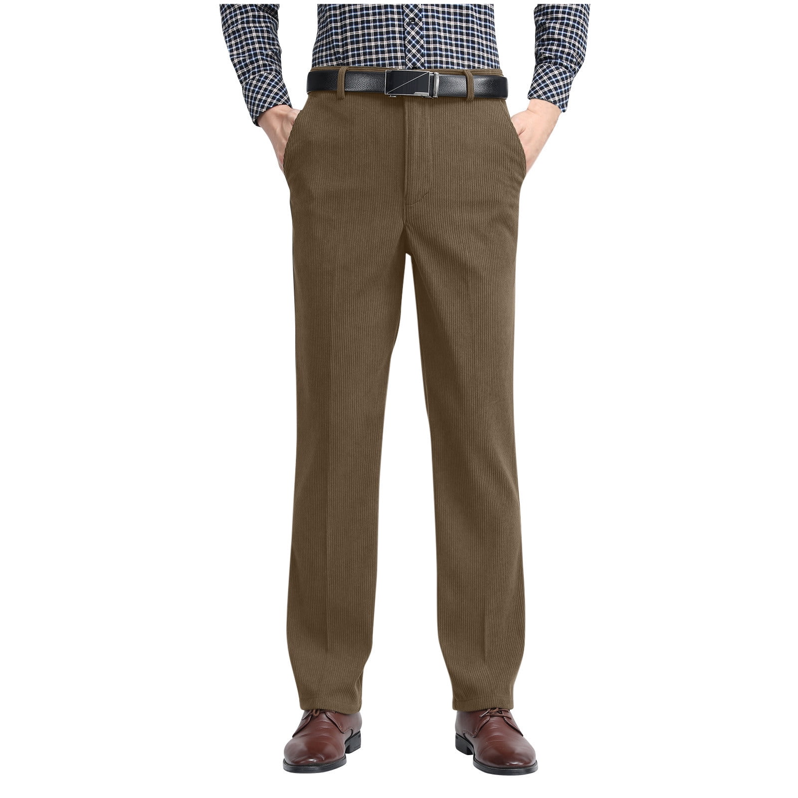 Annhoo Plus Size Dress Pants for Men Business Corduroy Zipper Straight ...