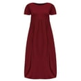 thumbnail image 1 of Annhoo Plus Size Dresses for Women Short Sleeve Summer Pleated Crew Neck Maxi Dress Casual Oversize Dress with Pockets, 1 of 5
