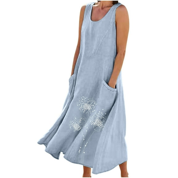 Annhoo Plus Size Dresses for Women Summer Loose Flowy Short Sleeve Scoop Neck Beach Dress Fashion Dandelions Printed Dress