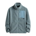 thumbnail image 1 of Annhoo Plus Size Fleece Coat for Men Full Zip Long Sleeve Stand Collar Pocket Tops Solid Color Warm Fall Winter Clothes, 1 of 3