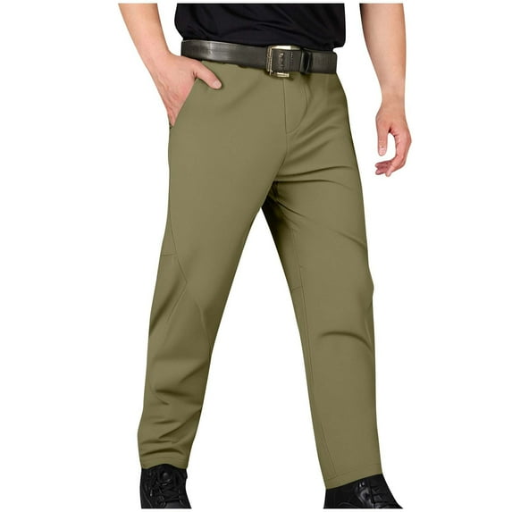 Annhoo Plus Size Men Casual Pants Solid Color Zipper Pockets Outdoor Elastic Trousers Breathable Straight Leg Sports Pants