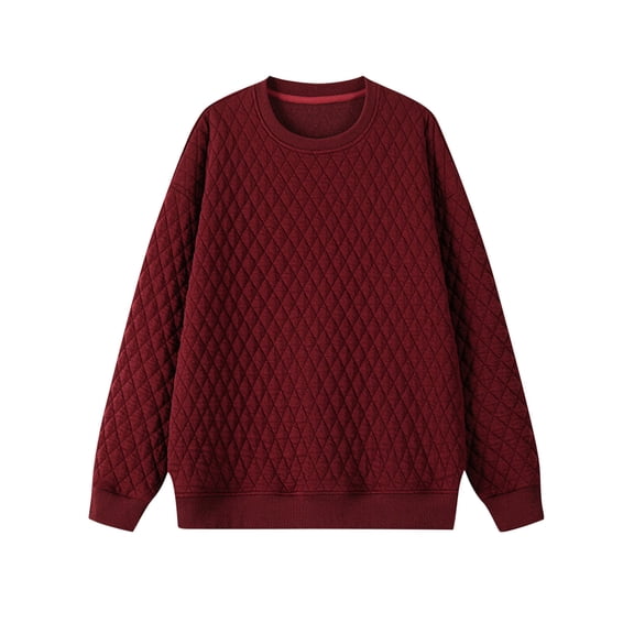 Annhoo Plus Size Men's Casual Tops Solid Color Plaid Crew Neck Sweater Shirts Long Sleeve Loose Trendy Warm Pullover