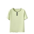 thumbnail image 1 of Annhoo Plus Size Pajama Tops for Women Summer Cute Ruffled Trim Short Sleeve Lounge Tees Cozy Cotton Button up Shirts, 1 of 3