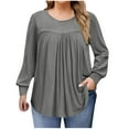thumbnail image 1 of Annhoo Plus Size Shirts for Women Pleated Long Sleeve Crew Neck Loose Casual Pullover Solid Color Tunic Trendy Tops Blouse, 1 of 7