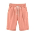 thumbnail image 1 of Annhoo Plus Size Shorts for Women Casual Summer Elastic Waist Drawstring Cotton Linen Knee Length Shorts with Pockets, 1 of 6