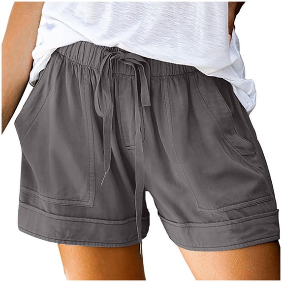 Annhoo Plus Size Shorts for Women Summer Drawstring Elastic Waist Straight Leg Shorts Casual Loose Short Pants with Pockets