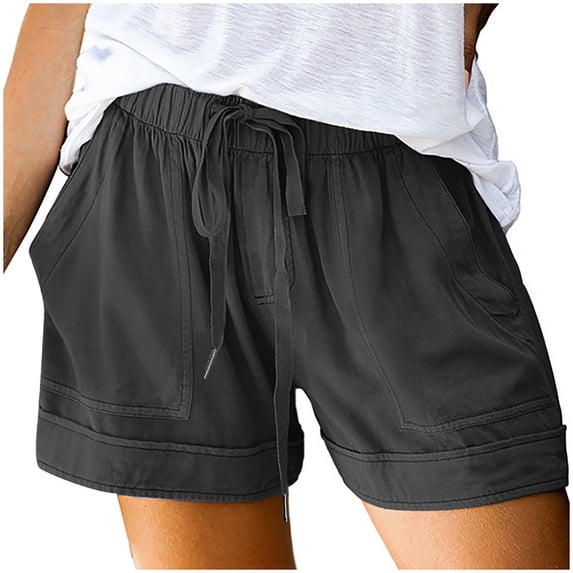 Annhoo Plus Size Shorts for Women Summer Drawstring Elastic Waist Straight Leg Shorts Casual Loose Short Pants with Pockets