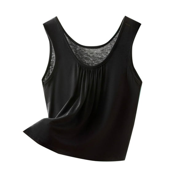 Annhoo Plus Size Tank Tops for Women Loose Solid Color Crewneck Pleated Sleeveless Shirts with Bra Activewear Clothes