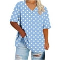 thumbnail image 1 of Annhoo Plus Size Tops for Women Summer V Neck Polka Dot Short Sleeve Shirts Casual Loose Basic Blouses, 1 of 5